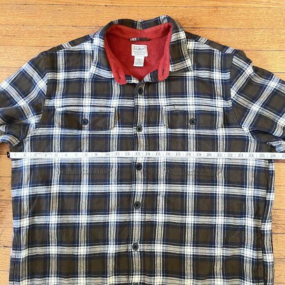 LL Bean Brown Traditional Fit Plaid Flannel Fleece Lined Button Up Jacket Size L - Picture 5 of 11
